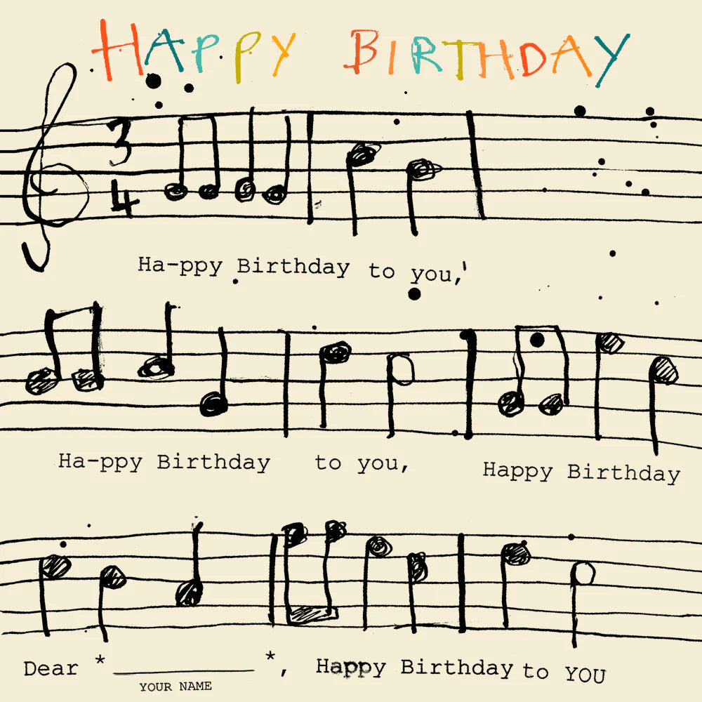 Musical notes Happy Birthday - greetings card