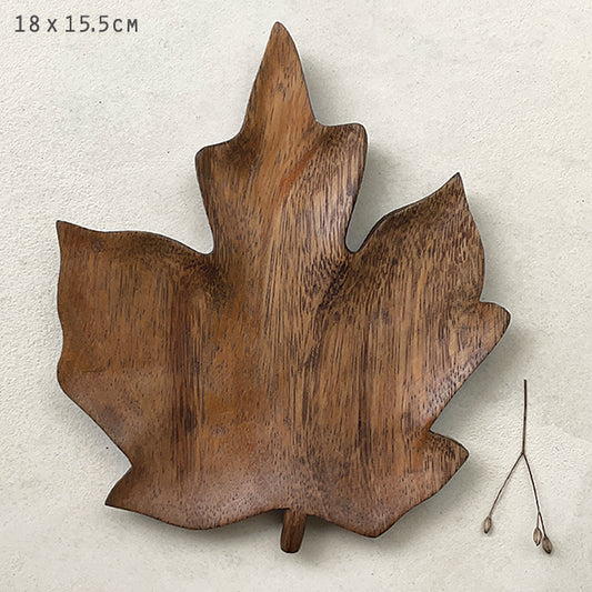 Handcarved Flat Wooden bowl - Maple Leaf