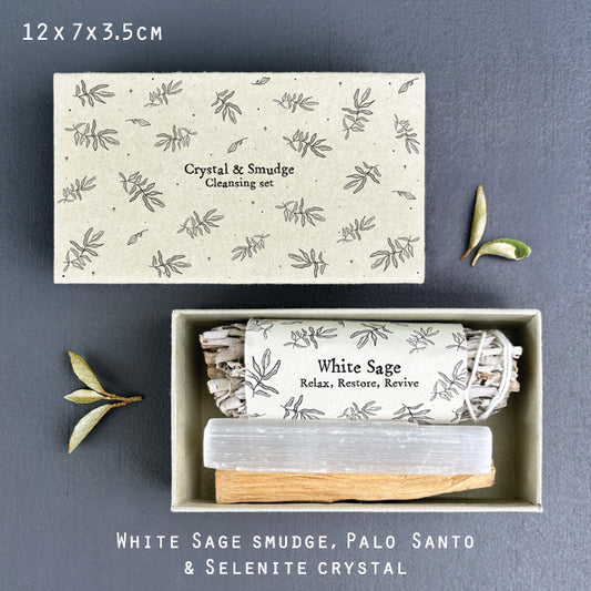 Crystal & Smudge cleansing set - White Sage, Selenite, Palo Santo