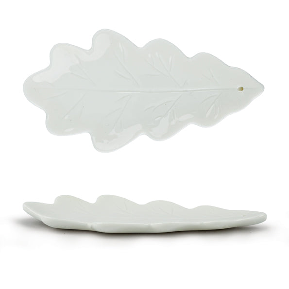 Porcelain Oak Leaf incense holder with Japanese incense sticks