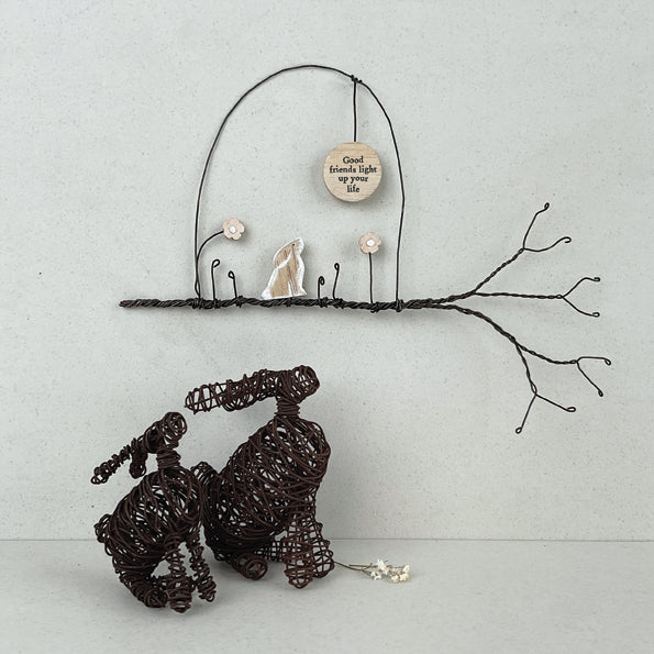 Rusty wire handmade twig hanger- Good friends light up your life