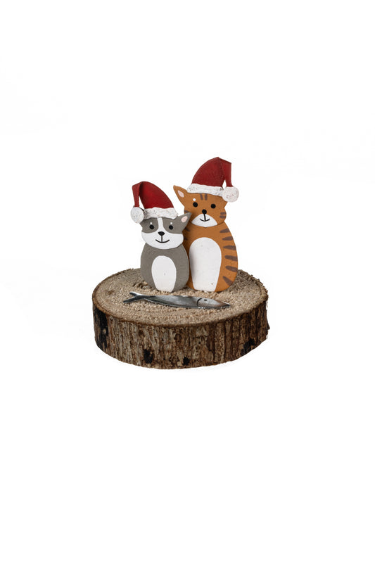 Cats in Santa Hats with fish - Christmas Ornament