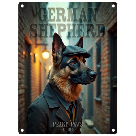 Peaky Paws German Shepherd  - metal hanging sign