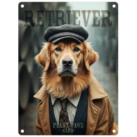 Peaky Paws Retriever - metal hanging sign