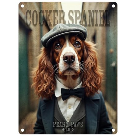 Peaky Paws Cocker Spaniel  - metal hanging sign