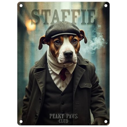 Peaky Paws Staffie - metal hanging sign