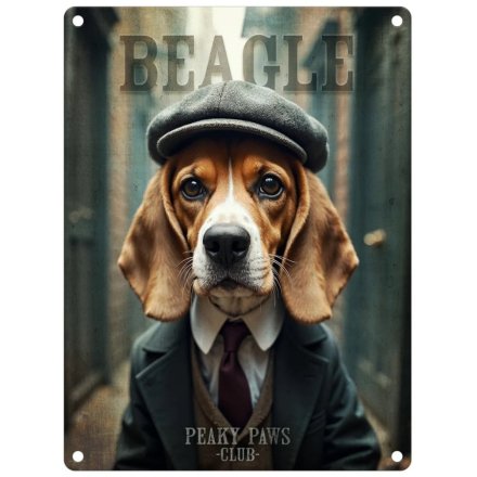 Peaky Paws Beagle - metal hanging sign