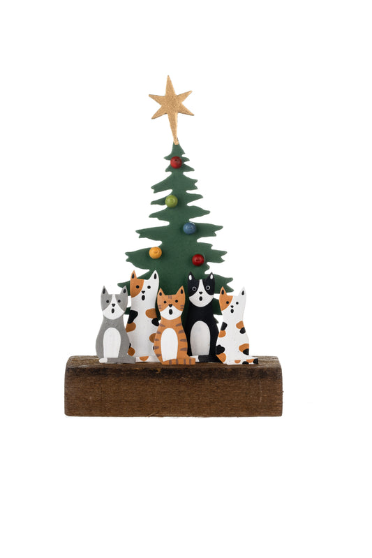 Cats Singing Christmas Carols Ornament on wooden block