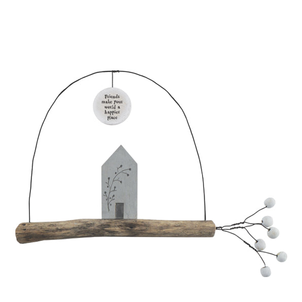 Wood and Wire handmade twig hanger-Friends make the world happier