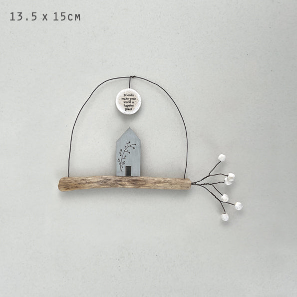 Wood and Wire handmade twig hanger-Friends make the world happier