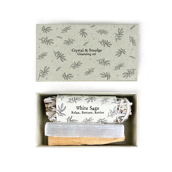 Crystal & Smudge cleansing set - White Sage, Selenite, Palo Santo