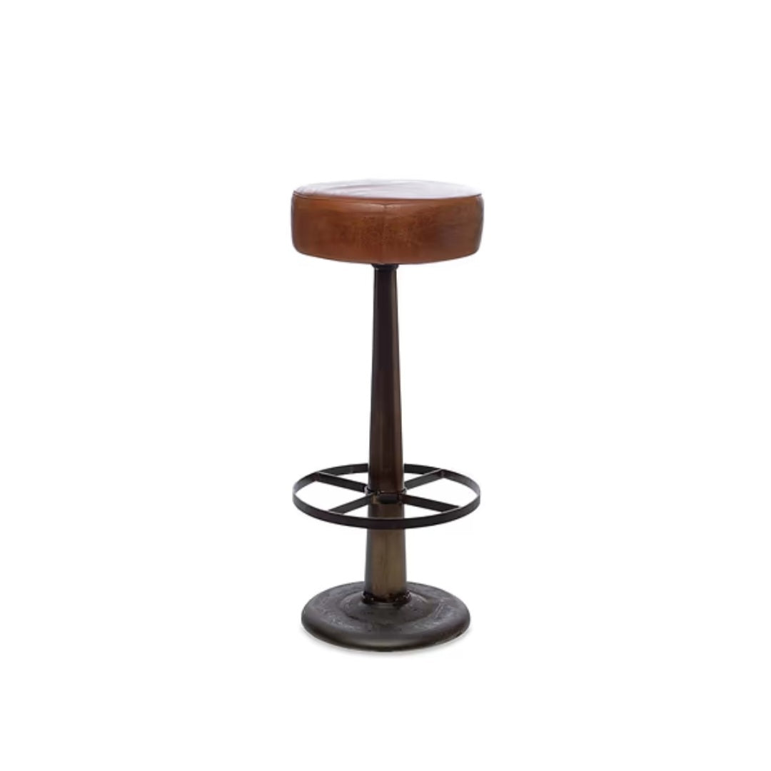 Narwana leather round stool - aged tan