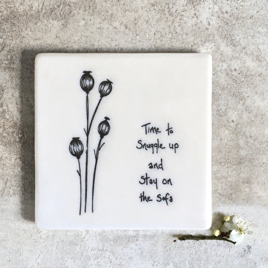 Porcelain Square Coaster - Time to Snuggle