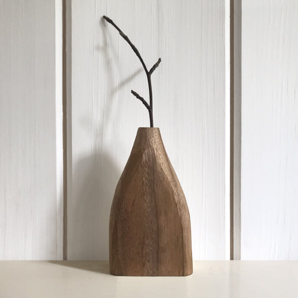 Handcarved Wooden Vase - Dark Wood