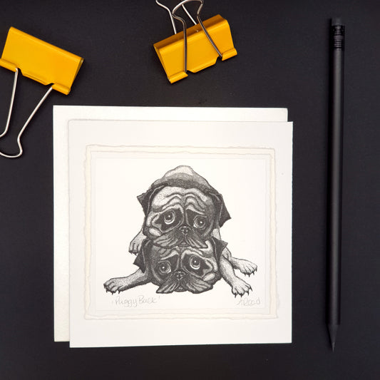 Puggy Back-  Pug Greetings Card