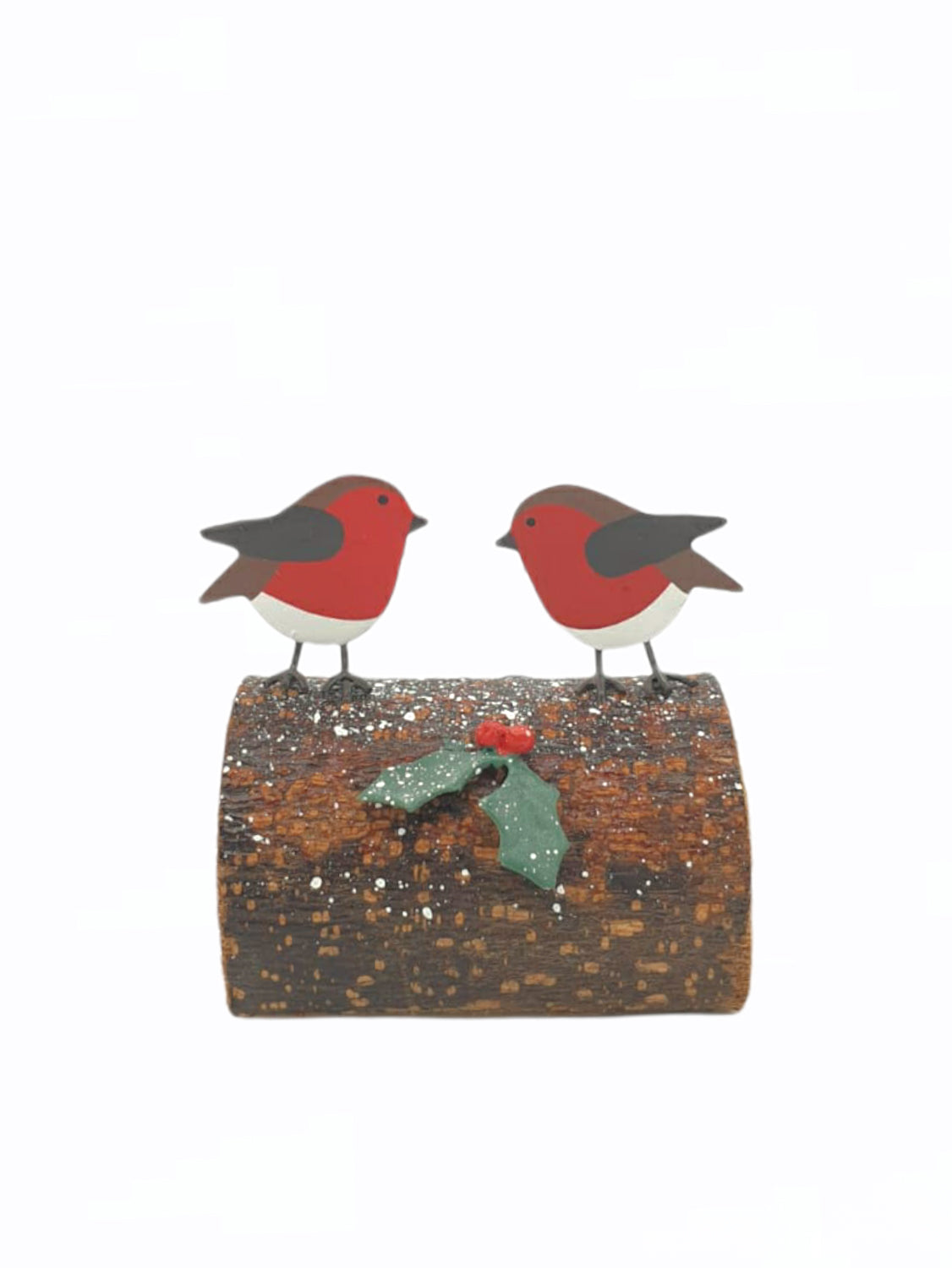 Robins on Yule Log Decoration