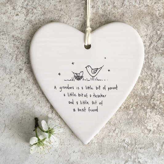 Porcelain wobbly Heart hanger- Grandma is a little bit of …