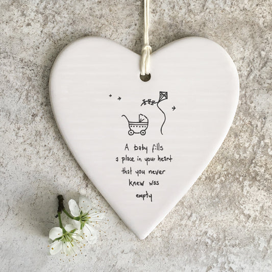 Porcelain wobbly Heart hanger- A Baby fills a place