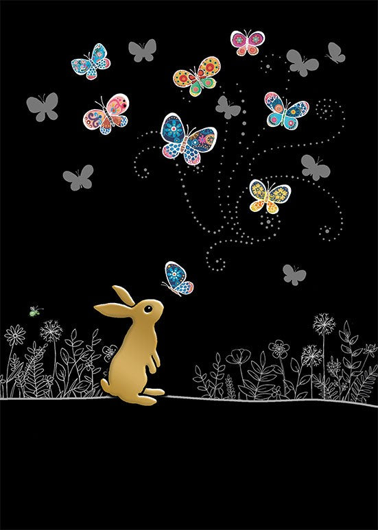 Rabbit Butterflies - Blank Greetings card